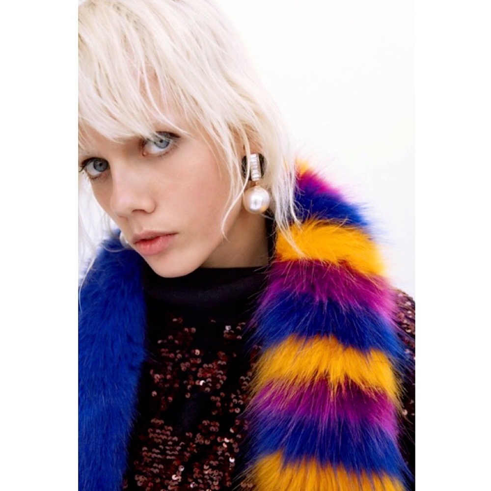 NWT Zara Faux Fur Multicolored Scarf